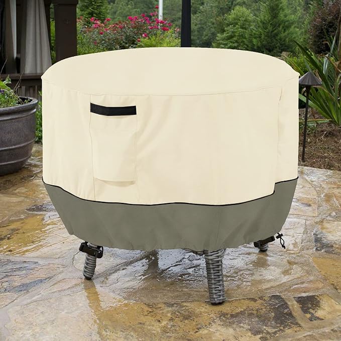 Round Patio Table Cover,Round Patio Table Covers for Outdoor Furniture Waterproof,Suitable for 48 inch Round Patio Table(48-50"DIA x 23"H),White&Grayish Green