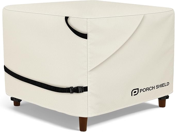 Porch Shield Patio Ottoman Cover - Waterproof Outdoor Square Side Table Covers – 22L x 22W x 18H inch, Beige