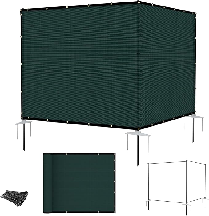 E&K 5'x12' Outdoor Privacy Screen Fence Panel Freestanding Backyard Patio Privacy Pool Fencing Temporary Garden Dog Fence with Iron Poles and Rails (Green)