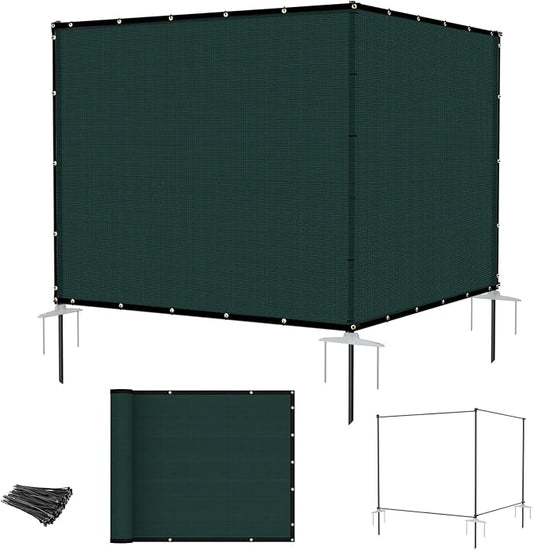 E&K 5'x12' Outdoor Privacy Screen Fence Panel Freestanding Backyard Patio Privacy Pool Fencing Temporary Garden Dog Fence with Iron Poles and Rails (Green)
