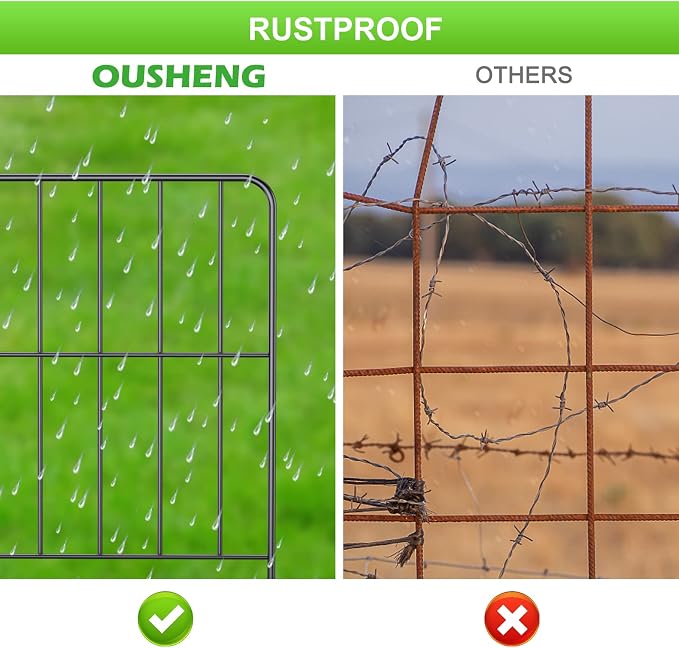 OUSHENG 24'' (H) Garden Fence 25 Panels, Total 27ft (L) Rustproof Metal Wire Fencing Border Animal Barrier, Flower Edging for Landscape Patio Yard Outdoor Decor, Square