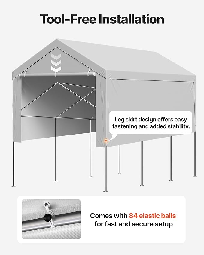 VEVOR Carport Replacement Canopy Cover, 12 x 20 ft Potable Garage Tent Top Tarp with Sidewalls, UV-Resistant & Waterproof, Heavy Duty Car Shelter Tarp with Ball Buggees, Grey, Frame Not Included