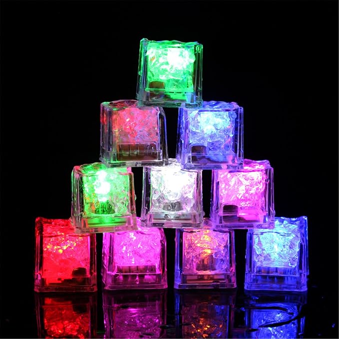 Light Up Ice Cubes, 72 Pack MultiColor Waterproof LED Ice Cubes Flashing Glow in The Dark LED Light up Ice Cubes for Drinks Bar Club Party Wine Wedding Decoration