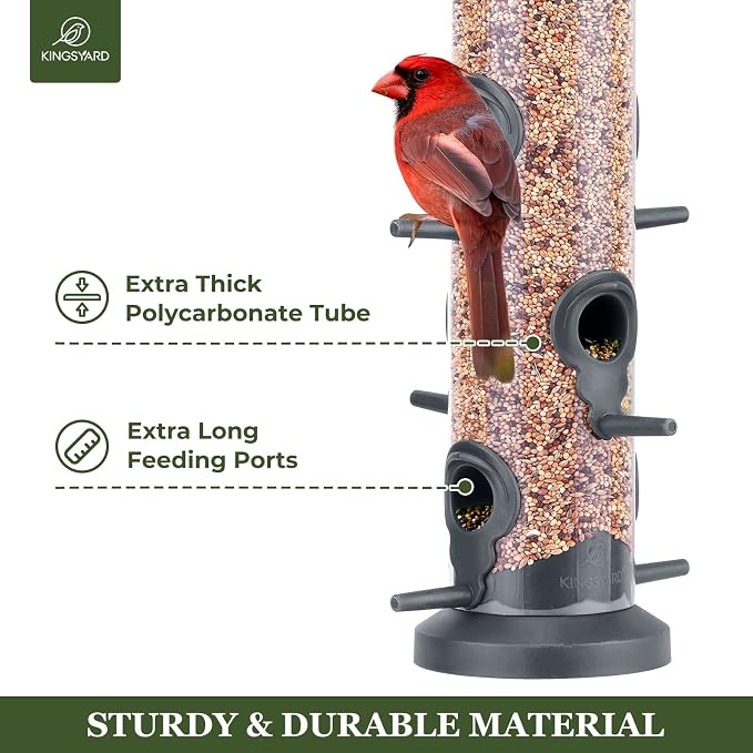 Kingsyard Glass Hummingbird Feeder for Outdoors Hanging + Kingsyard 2 Pack Tube Feeders with 6 Feeding Ports for Outdoors Hanging