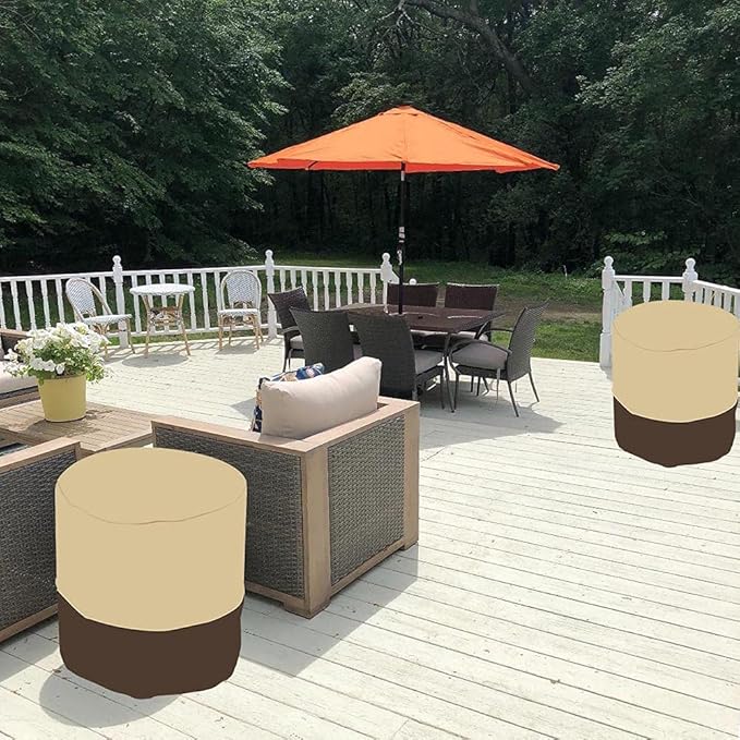 Patio Cool Bar Side Table Cover for Keter 7.5 Gallon Cool Bar Waterproof Patio Cooler Bar End Table Cover for small Outdoor Side Tables (Round, 21" Dia x 23" H), Beige