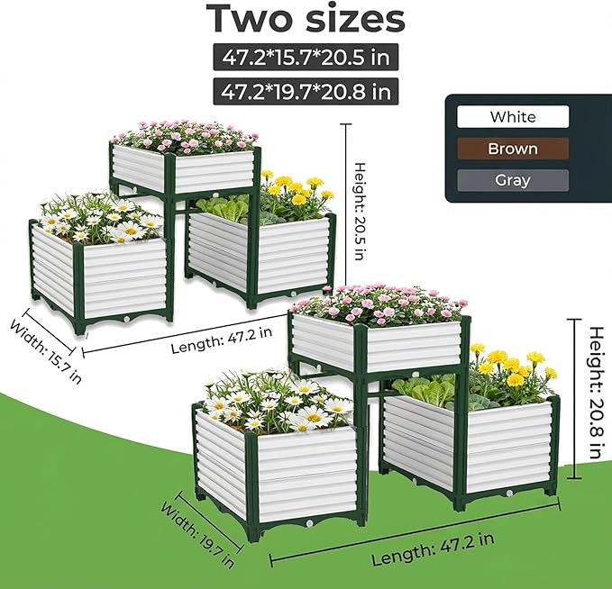 3PCS Raised Garden Beds Outdoor with Legs Planter Box, 47x20x21in Reinforced Support Rods, Drainage Grid, Multi-Combination Options for Vegetables, Flowers, Herbs, Ideal for Balcony, Patio Gardening
