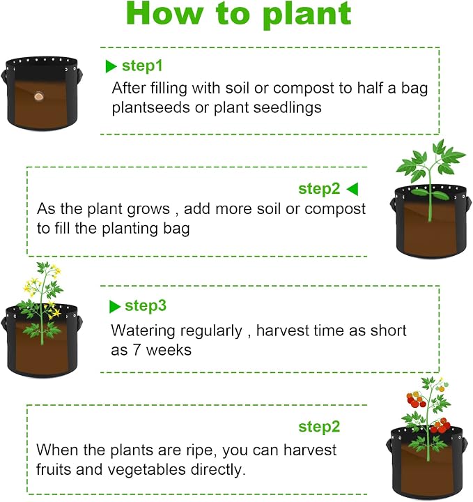 3 Gallon Plant Grow Bags 5-Packs with Holes,Thichkened Non-Woven Aeration Fabric Pots with Handles - Reinforced Weight Capacity
