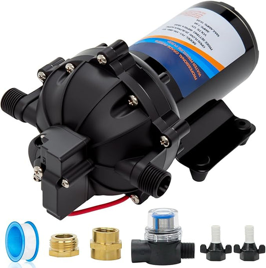 12 Volt Sprayer Pump, Chemical and Corrosion Resistant, 5.5GPM 60PSI 10 Amps Soft Wash Pump, Compatible with Roundup, Pressure Switch and Self-Priming for Agricultural Spraying