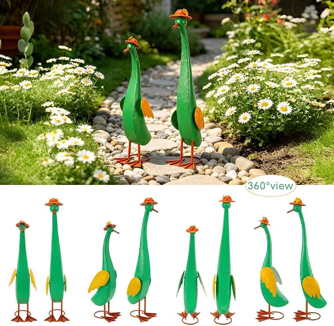 22" Duck Garden Statue Set of 2 Metal Ducks | Outdoor Decor Porch Animal Figurine Yard Art Sculptures Rustproof Lawn Ornament for Outside Patio Backyard Decorations