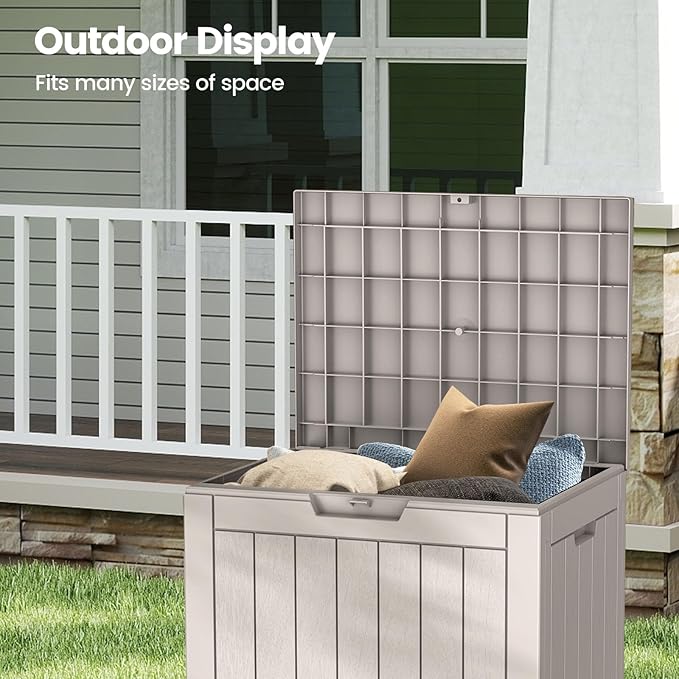 Zapdos Outdoor Storage Box, 31 Gallon Deck Box Indoor and Outdoor Use, Waterproof Resin Storage Bin for Patio Cushions Gardening Tools Package Delivery, Lockable, UV Resistant, Grey