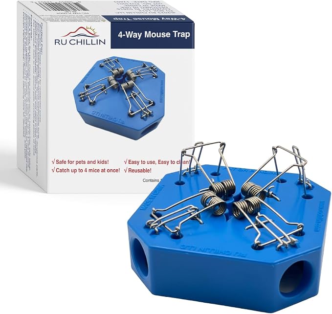 Reusable Mouse Trap - Multi Catch Mice Traps for Indoor & Outdoor Use, Pet & Child Safe 4-in-1 Snap Design (Blue)