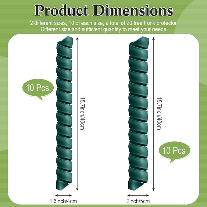 Wesiti 20 Pcs Tree Trunk Protector Plastic Spiral Trunk Tree Wrap Guard Bark Tube Protectors to Protect Bark Saplings from Deer Cats Rodents Rabbit Mowers (Dark Green)