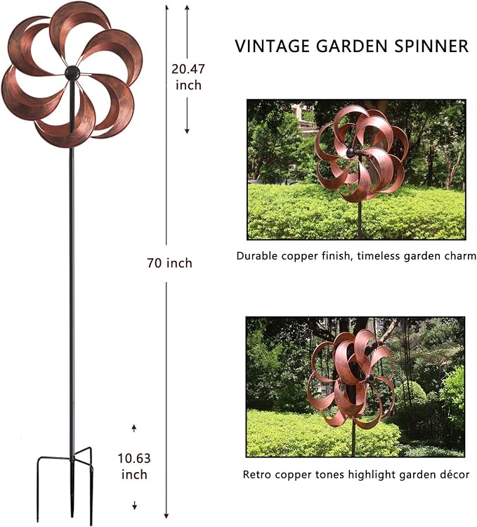 Large Metal Wind Spinner for Yard and Garden Decor 70x20 Inches | Dual Direction Kinetic, Outdoor Rust-Proof, 360 Degrees