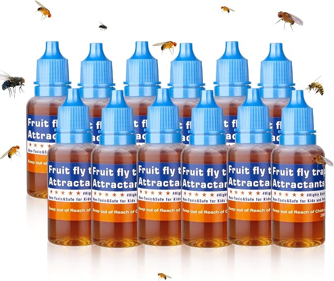 Fruit Fly Trap Refill Liquid, Effective Gnat Killer&Fruit Fly Catcher Bait Refill, Long-Lasting Fruit Scented Ants Attractant for Kitchen Bathroom Living Room Use, Safe Near Food (12 Pack)