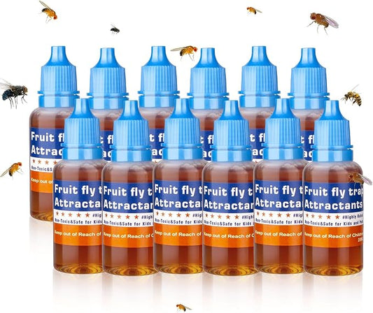 Fruit Fly Trap Refill Liquid, Effective Gnat Killer&Fruit Fly Catcher Bait Refill, Long-Lasting Fruit Scented Ants Attractant for Kitchen Bathroom Living Room Use, Safe Near Food (12 Pack)
