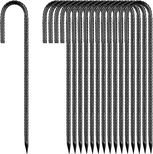 12 Inch Rebar Stakes, J Hook Ground Stakes 50 Pack Black Ground Anchors for Tent Heavy Duty for Plants Anti-Rust Landscape Fabric Artificial Turf