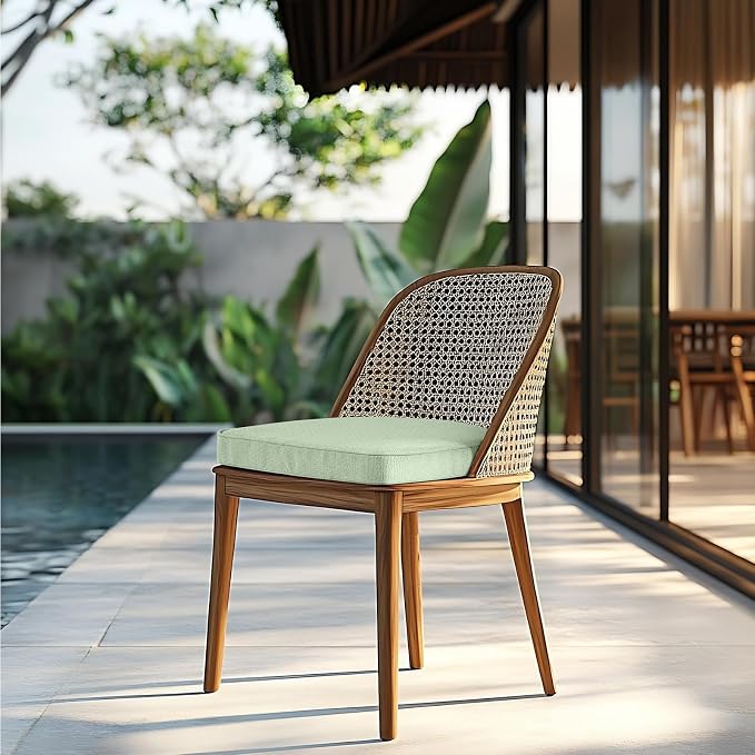 Outdoor Chair Cushions Set of 4, 19x19 Inch U-Shape Patio Seat Cushions with Ties, Water & Fade Resistant High Density Foam Cushions for Garden Patio Chairs, Light Green