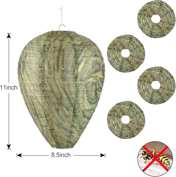 DECYOOL 6 Pack Paper Wasp Nest Decoys Hanging Wasp or Wasps Hornets Yellow Jackets