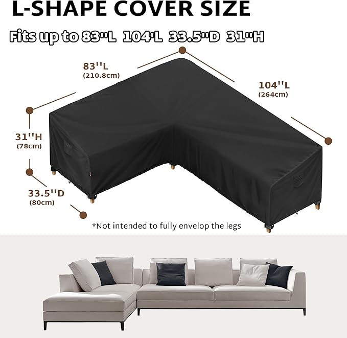 iBirdie Outdoor Patio Furniture Cover fit 83 x 104 inch, 80 x 102, 82 x 100 L-Shaped Sectional Sofa, Waterproof Weatherproof Heavy Duty 600D Garden Cover for Outside L Shape Couch