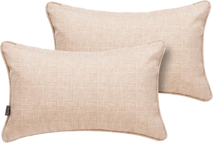 Magpie Fabrics Pack of 2 Outdoor Waterproof Lumbar Rectangular Throw Pillow with Insert 12x20 Inch, Home Decorative Toss Cushion for Patio Garden Car Office (Light Brown Textured)
