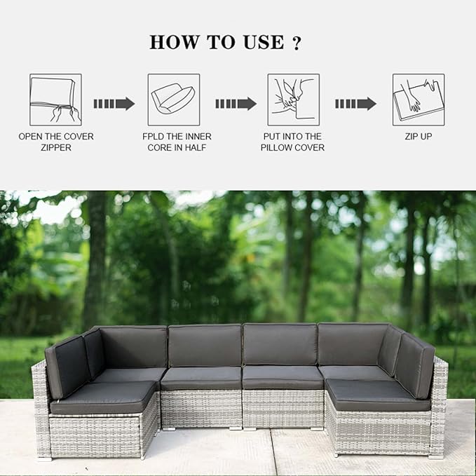 14Pcs Patio Cushion Covers Replacement Splashproof UV-Resistant Inelastic Covers with Zippers, Max Compatible 25.6x25.6x4inch Patio Cushion, for 7 Pcs Outdoor Patio Furniture Sets