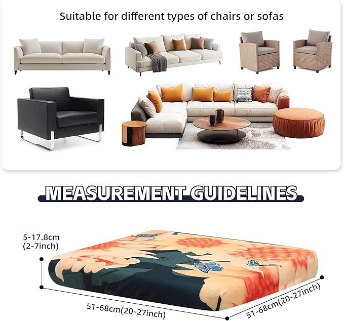 8Pcs Patio Cushion Covers,Outdoor Cushions Covers,Stretch Cushion Covers Replacement, Washable and Reusable Furniture Protectors(Sunflower)