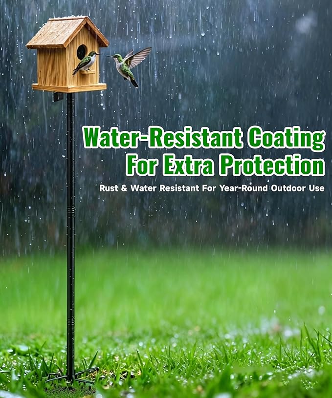 102" Heavy Duty Bird Feeder Pole, 1" Steel Adjustable Outdoor Stand with 5-Prong Anti-Tip Base, Universal Mount for Hummingbird Feeder & Bluebird House, Easy Setup