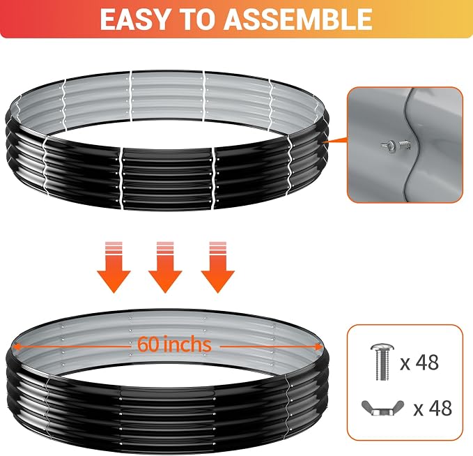 60" Extra Large Fire Pit Ring – Outdoor Wood Burning Fire Pit with Heat-Resistant Coating, 12" Deep Design for Bigger Backyard Gatherings – Heavy Duty Galvanized Steel for Patio, Camping & Bonfires