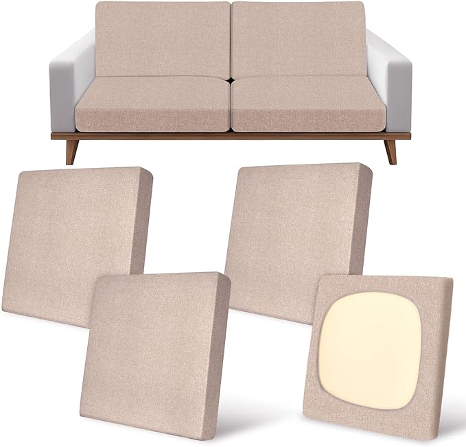 pickyNproud 4Pcs Patio Cushion Covers Stretch Outdoor Couch Cushions Slipcovers Replacement Washable Furniture Protector with Elastic Bottom Sofa Chair Seat Cover, Blush Khaki