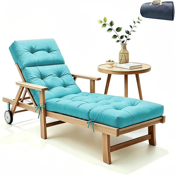 Non-Slip Outdoor Chaise Lounge Chair Cushion, Waterproof 74.4 x 22 x 4.7 Inches Lounge Chair Cushions for Outdoor Patio Furniture with Ties, Pool Chaise Lounge Cushions Replacement, Teal