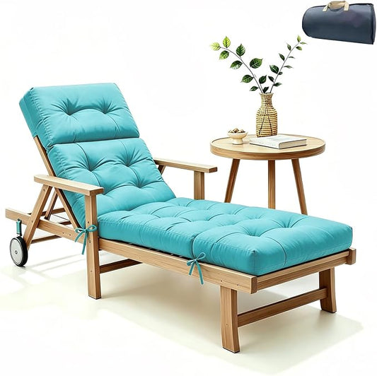 Non-Slip Outdoor Chaise Lounge Chair Cushion, Waterproof 74.4 x 22 x 4.7 Inches Lounge Chair Cushions for Outdoor Patio Furniture with Ties, Pool Chaise Lounge Cushions Replacement, Teal