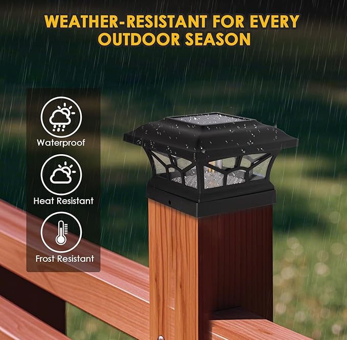 8 Pack Solar Post Cap Lights Outdoor Waterproof, Fits 4x4, 5x5, 6x6 Wooden & Vinyl Fence Decks with Warm & Cool White Light Modes (Classic Black, 8)