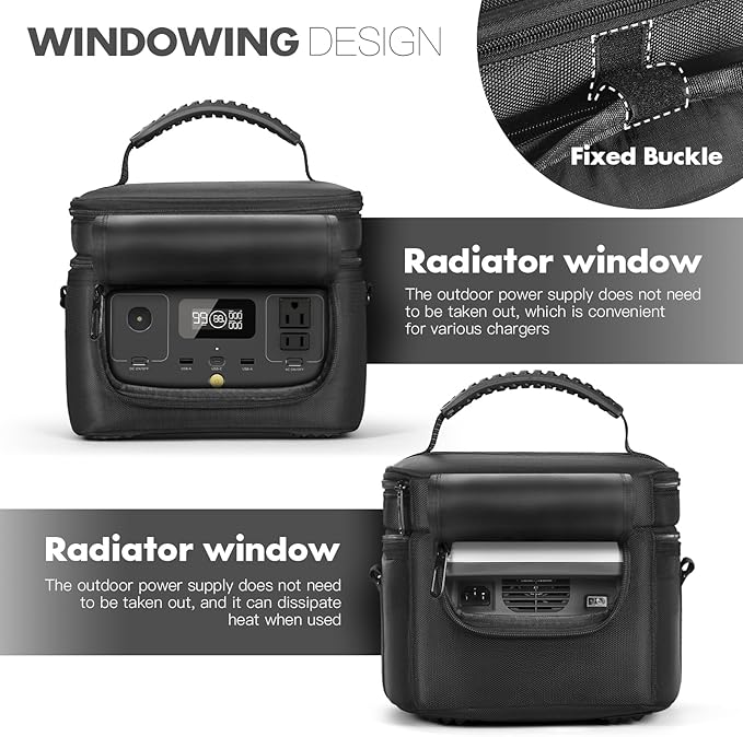 Carrying Case Compatible with ECOFLOW River 2 Power Station, Two-Layer Generator Storage Bag with Ventilated Zipper Windows & Quick Access, Includes Shoulder Strap for Camping Travel