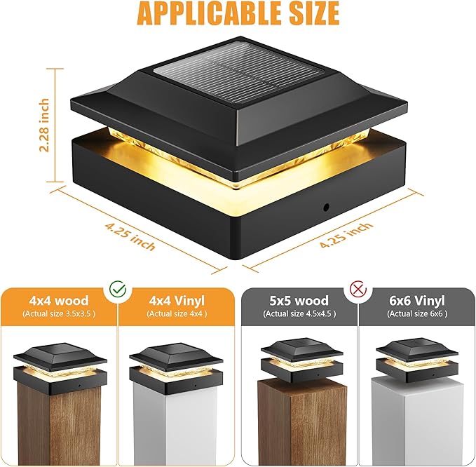 Brightown Solar Post Cap Lights Outdoor 8-Pack, Waterproof Fence Post Solar Lights for 4x4 Wood/Vinyl Posts, 16 LED Deck Post Lights with 2 Color Modes Decorate Patio Porch Garden