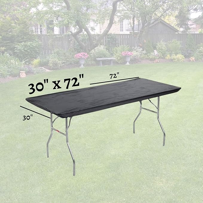 Kwik-Covers 6' Rectangle Plastic Table Covers 30" x 72", Bundle of 5 (Black)