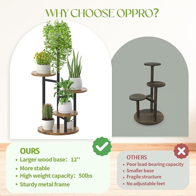 Oppro Plant Stand Indoor Outdoor Set of 2, Tierd Corner Plant Stands Holder, Iron Flower Shelf Display Rack for Window Balcony Garden Patio