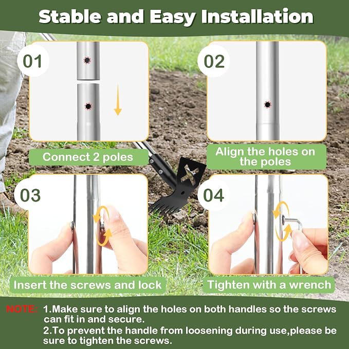 Weed Puller Tool with Long Handle, 60" Manual Weeding Tools Gardening, 2 in 1 Hand Weed Rake and Hoe Garden Weeder Tool, Uprooting Pulling Weed Remover Tool for Yard, Patio, Lawn and Garden (Yellow)