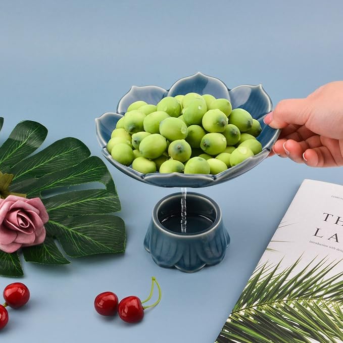Flower Arranging Supplies, Cyan-Blue Lotus Flower Vase Ceramic Flower Pot for Ikebana Floral Art Fruit Dish Home Decoration
