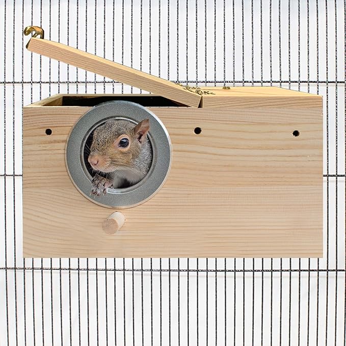 Sturdy Nest Box (M) - Cage Attachment, Hinged Lid, Perching Ledge - for Sugar Glider, Squirrel, Rat, Finch, Parakeet, Lovebird, Parrotlet, Lovebird, Canary, Cockatiel, Other Birds & Small Pets