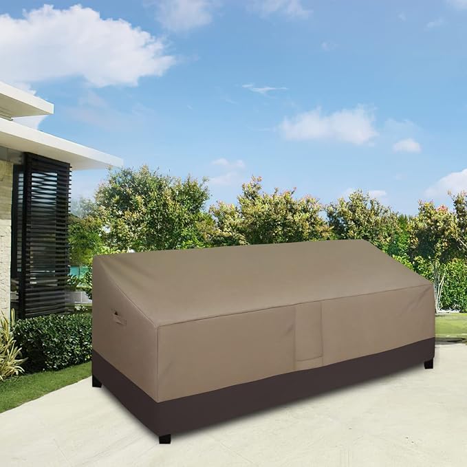 Easy-Going Waterproof Outdoor Couch Cover, Heavy Duty 4-Seater Patio Sofa Cover, Winchdproof Outdoor Furniture Cover with Air Vent （104Wx32.5Dx33H inch,Camel/Dark Brown)