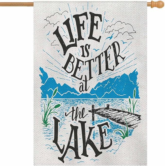 AOYEGO Life is Better At the Lake House Flag 28 x 40 Inch Large Vertical Double Sided Lake House Lakeside Living Cottage Vintage Seasonal Outside Décor for Garden Yard Farmhouse Flags