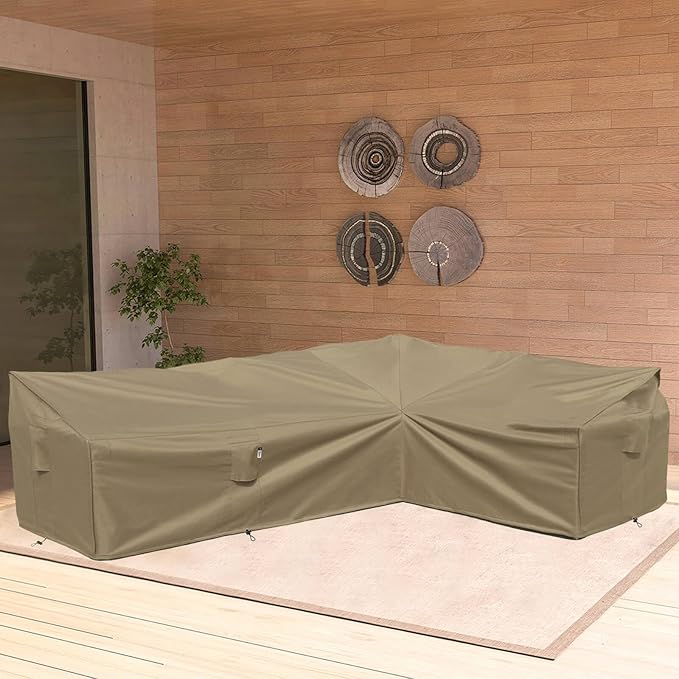 Heavy Duty Outdoor Sectional Sofa Cover, 120"X90" L-Shaped Waterproof 600D Patio Furniture Covers, Lawn Patio Couch Protector(Desert Khaki, L-Shaped-Right Facing-120 x90)