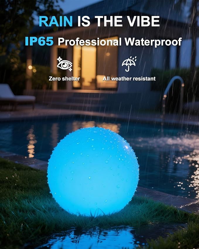 shumi 8-inch Solar Globe Lights Outdoor Waterproof, LED Solar Ball Light Outdoor 16 RGB Colors 4 Modes with Remote Control, Solar Shpere Lamp Orb Light for Outside Garden Yard Bar Party Pool