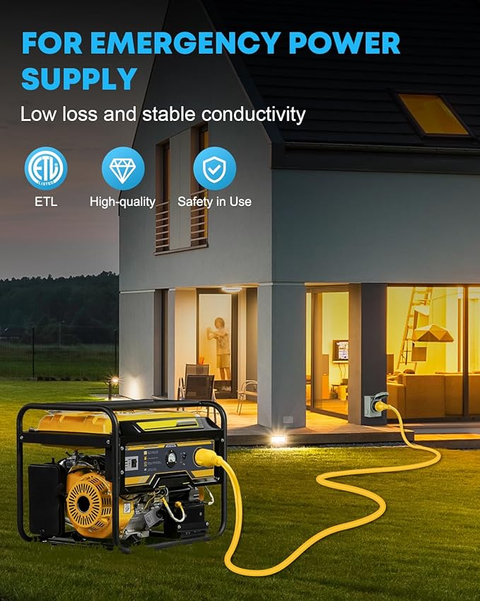 Kohree 15 Feet 30 Amp Generator Cord and Power Inlet Box Kit, 4 Prong NEMA L14-30P to L14-30R Generator Extension Cord, 30Amp Pre-Drilled Inlet Box with Cord Waterproof Combo Kit, 125/250V, ETL Listed