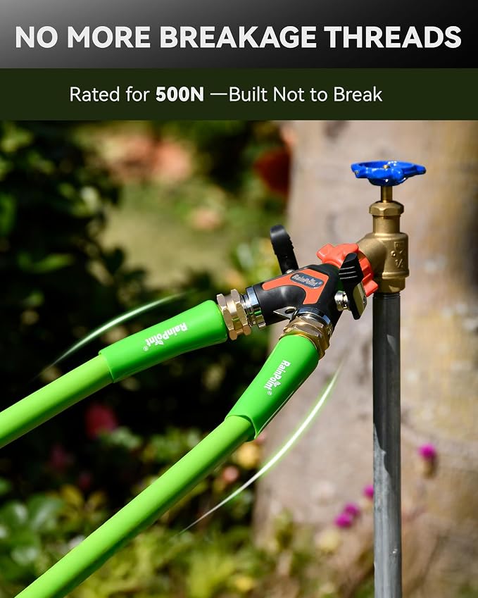 RAINPOINT Garden Hose Splitter 2 Way, All Metal Heavy Duty Water Hose Y Splitter With 2.05" Extra Long Side Handle & Shut Off Valves, 3/4 Inch GHT Thread Connector For Outdoor Spigot Faucet (Orange)