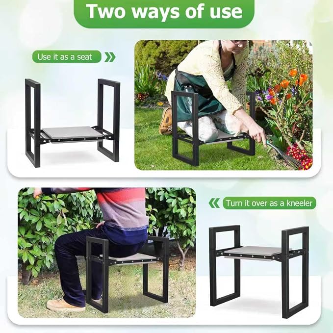 LLARGUEST Garden Kneeler and Seat,Heavy Duty Foldable Kneeling Chair with Handle,Comfortable Wide 12" Garden Kneeling Pad, Gardening Gifts for Seniors Outdoor Planting, Camping, Fishing