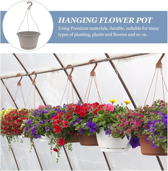 DOITOOL 3 Sets Plastic Hanging Planter Pots Garden Plant Pot, 9.8 Inch Hanging Flowerpot Plastic Nursery Basket Orchid Planter for Outdoor Indoor Garden (Light Grey)
