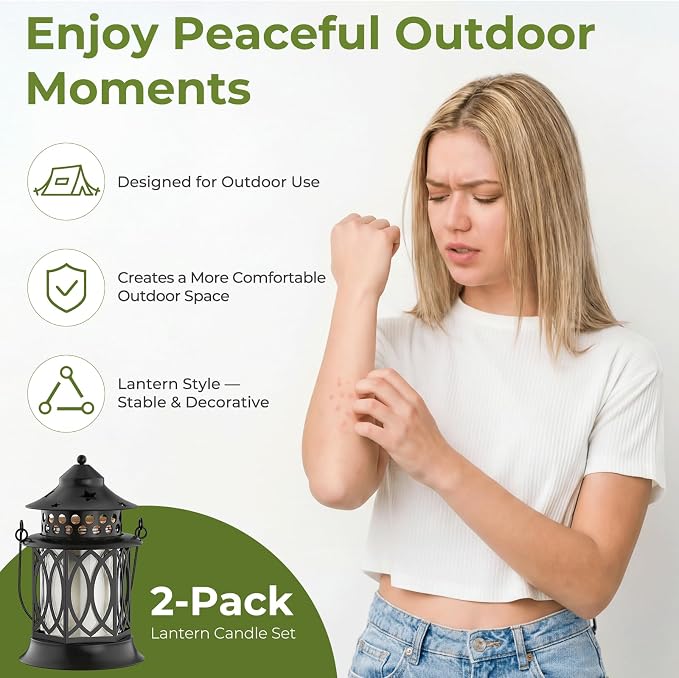 Citronella Candles Outdoor, 2 Pack Citronella Candle Lanterns with Lid, Soy Wax Outdoor Candles for Patio, Garden, Porch, Backyard, Camping & Summer Outdoor Decor
