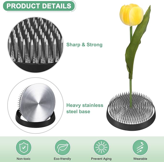 M METERXITY 2-Pack Flower Frog 3.15" Round Steel Floral Arranger Pins Ikebana Holder W Rubber Base for Flower Arrangements/Craft Plant/Home Decor, Floral Kenzan Fixed Tool [1.1cm Pins]