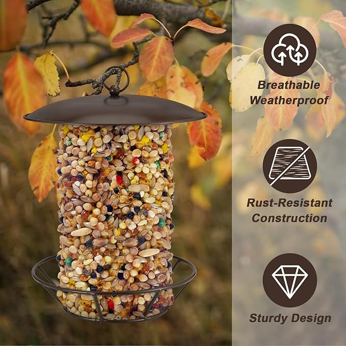 2 PCS Cylinder Suet Cake Bird Feeder S-6-2 Seed Cake Bird Feeder Antique Copper Metal Feeders for Outdoor Garden Hanging Yard Decoration Wild Birdfeeding